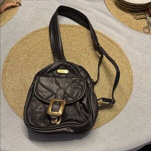 Cossabella Black leather Backpack with Gold Accents 7.5*8.5”